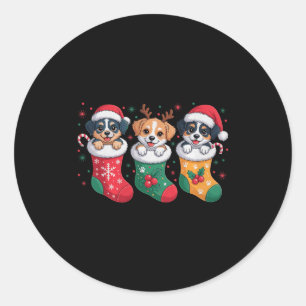Cute Dog Christmas Pajama Santa Hat Xmas Men Women Classic Round Sticker
