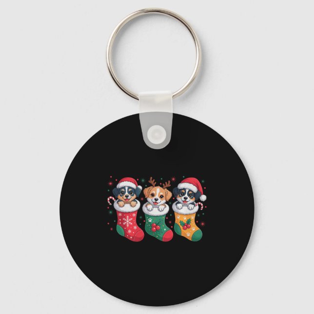 Cute Dog Christmas Pajama Santa Hat Xmas Men Women Key Ring (Front)