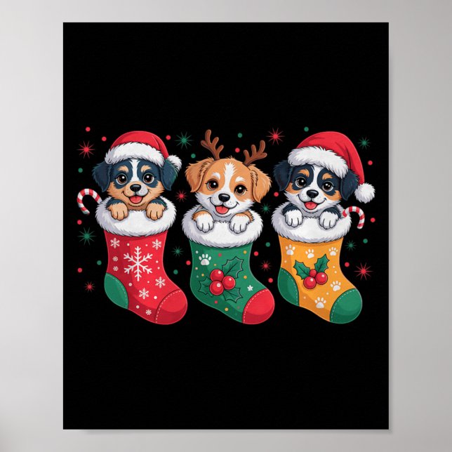Cute Dog Christmas Pajama Santa Hat Xmas Men Women Poster (Front)
