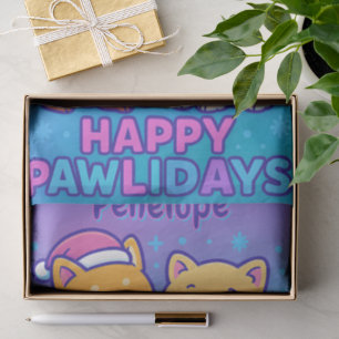 Cute Dog Christmas Pawlidays Blue Purple Kawaii Tissue Paper
