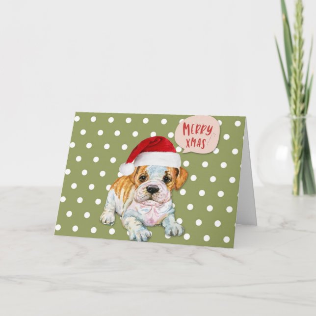 Cute Dog Christmas Polka Dots Holiday Card (Front)