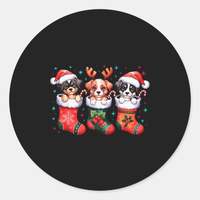 Cute Dog Christmas Santa Funny Christmas Xmas Dog  Classic Round Sticker (Front)
