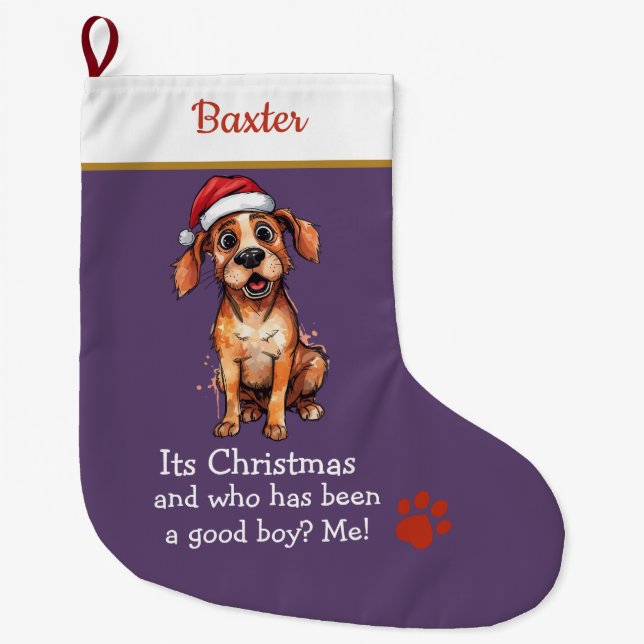 Cute Dog Christmas Stocking – with funny text (Front)