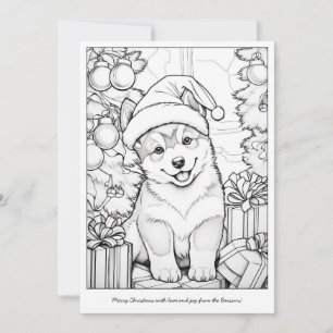 Cute Dog Christmas Tree Art Colouring Holiday Card