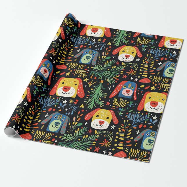 Cute Dog Christmas wrapping paper (Unrolled)