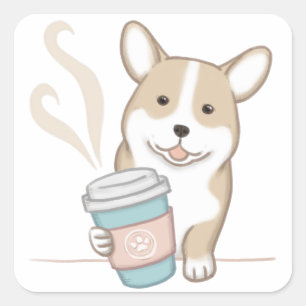 Cute Dog & Coffee Illustration Square Sticker
