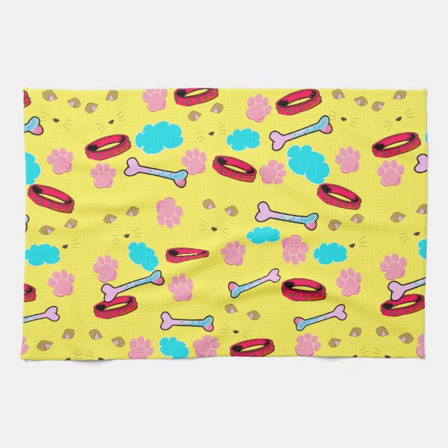 Cute Dog Collar and Bone Design Tea Towel (Horizontal)