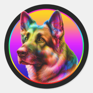 CUTE DOG COLORFUL RAINBOW CLASSIC ROUND STICKER