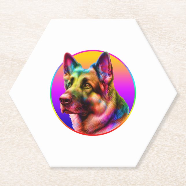 CUTE DOG COLORFUL RAINBOW PAPER COASTER (Front)