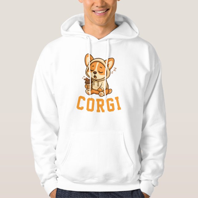 Cute Dog Corgi Coffee Unisex Man Woman Clothes Hoodie (Front)