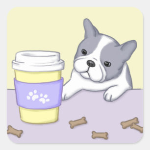 Cute Dog, Cup, and Biscuits Illustration Art Square Sticker