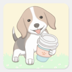 Cute Dog & Cup Illustration Art Square Sticker