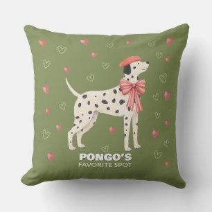 Cute Dog Dalmatian Bow Heart Sage Throw Pillow