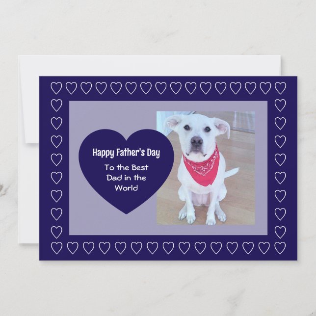 Cute Dog Dark Blue One Photo Heart Father's Day Holiday Card (Front)