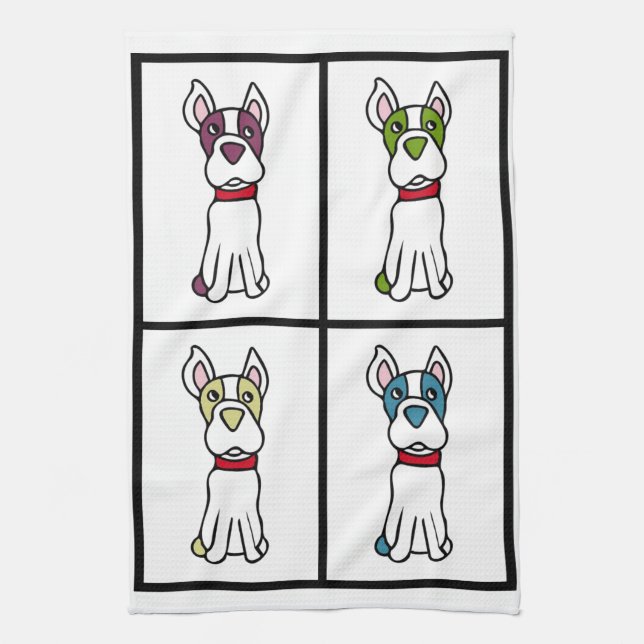 Cute Dog Dishtowel - Boston Terrier Tea Towel (Vertical)