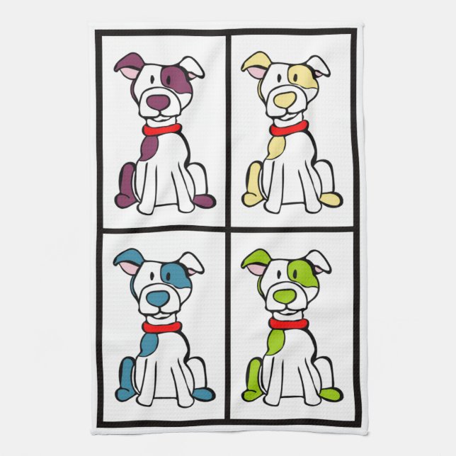 Cute Dog Dishtowel - Pitbull Tea Towel (Vertical)
