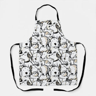 Cute Dog Doodle Pet Sketch - Black and White Puppy Apron