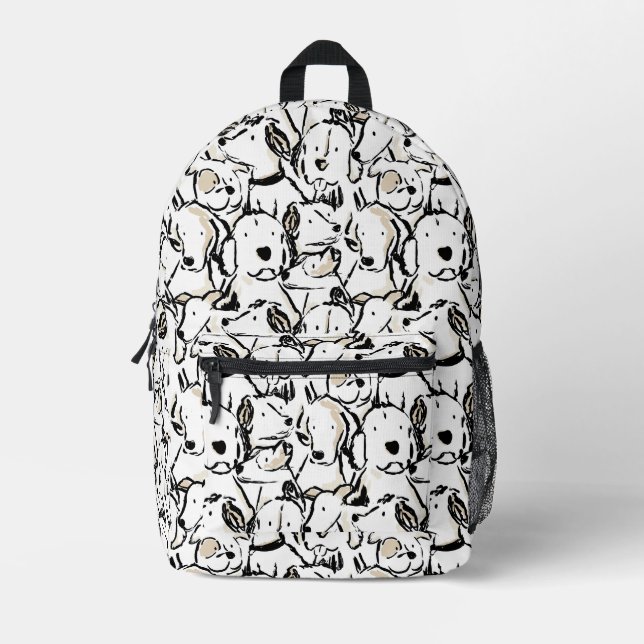 Cute Dog Doodle Pet Sketch - Black and White Puppy Printed Backpack (Front)
