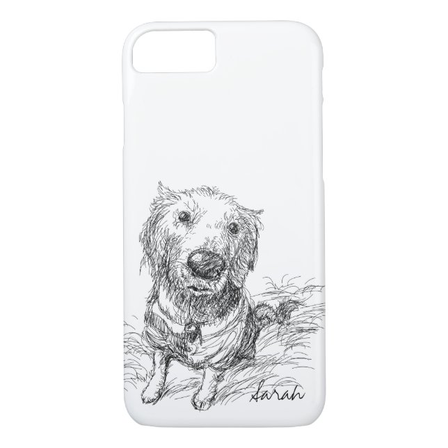 Cute Dog Drawing Black White Scribble Name Case-Mate iPhone Case (Back)