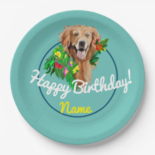 Cute Dog Dreamy Golden Retriever Paper Plate