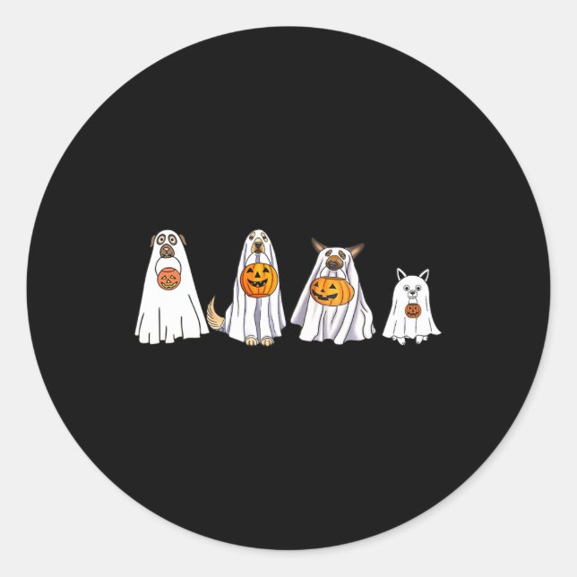 Cute Dog Dressed as Ghost Halloween Fun Boo Classic Round Sticker (Front)