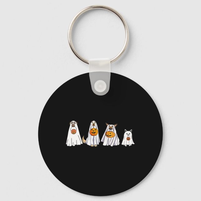 Cute Dog Dressed As Ghost Halloween Fun Boo  Key Ring (Front)