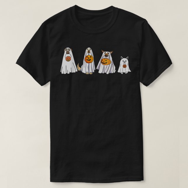 Cute Dog Dressed as Ghost Halloween Funny Boo, Dog T-Shirt (Design Front)
