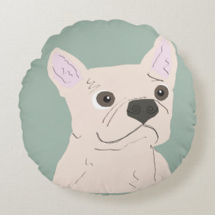 Cute Dog, Dusty Blue Round Cushion