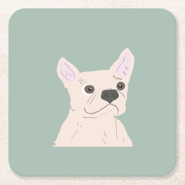 Cute Dog, Dusty Blue Square Paper Coaster (Front)