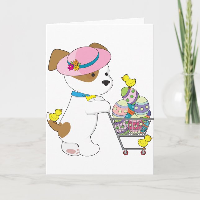 Cute Dog Easter Eggs Holiday Card (Front)