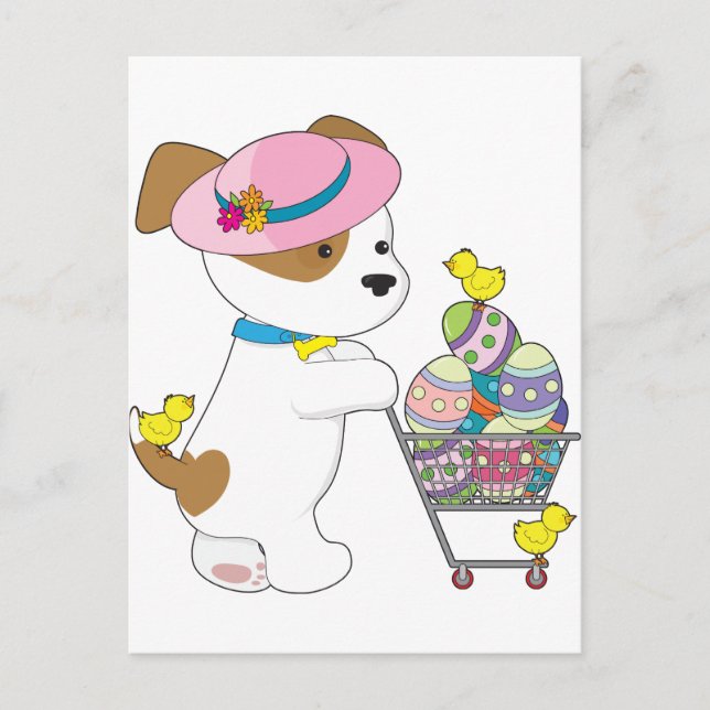 Cute Dog Easter Eggs Holiday Postcard (Front)