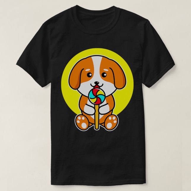 Cute Dog Eating Candy Pet Lover  T-Shirt (Design Front)