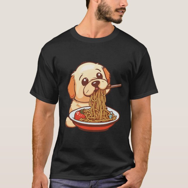 Cute Dog Eating Spaghetti T-Shirt (Front)