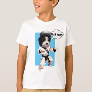 Cute Dog Elvis Impersonator in Karate kimono Funny T-Shirt