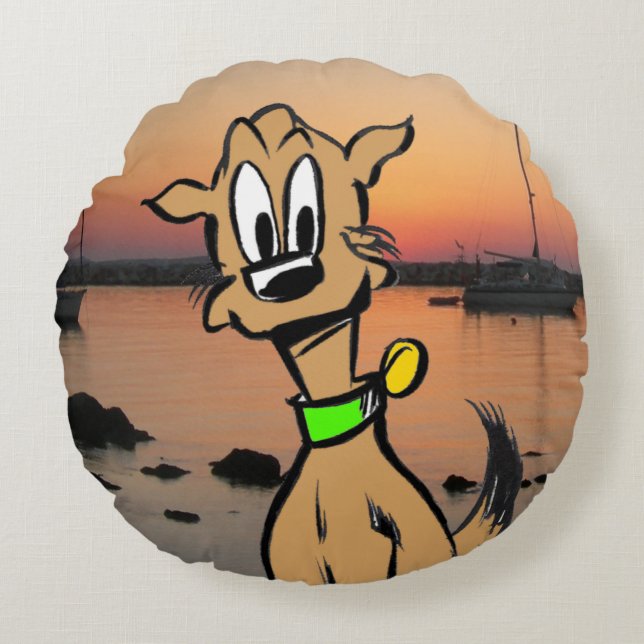 Cute Dog Face Cartoon Kids Round Pillow (Front)