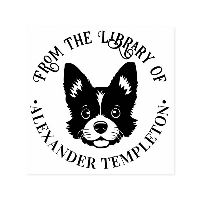 Cute Dog Face “From the Library of” Book Name Self-inking Stamp (Design)