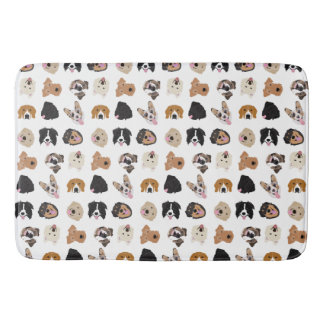 Cute Dog Face Illustration Pattern Bath Mat
