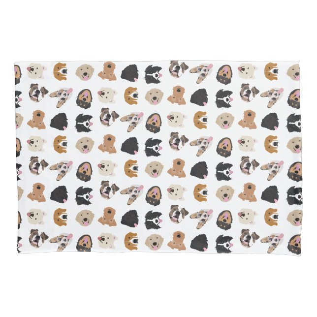 Cute Dog Face Illustration Pattern Pillowcase (Front)