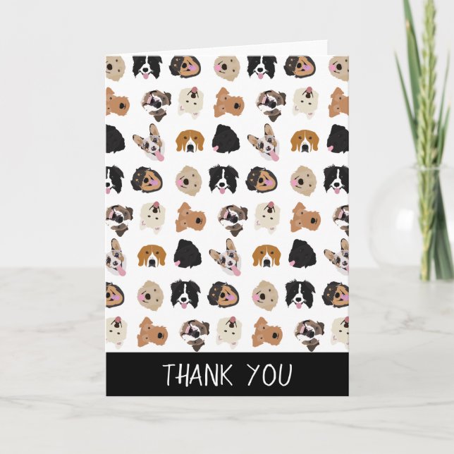 Cute Dog Face Illustration Pattern Thank You Card (Front)