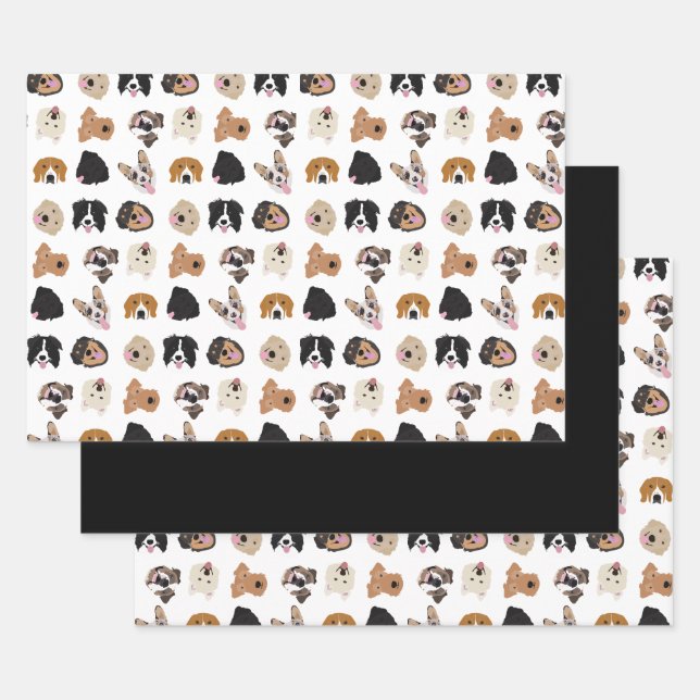 Cute Dog Face Illustration Pattern Wrapping Paper Sheet (Set)