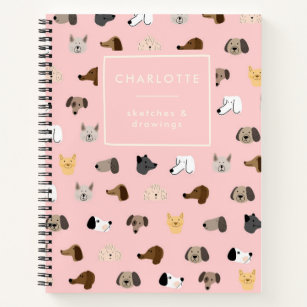 Cute Dog Faces Pink Personalised Sketchbook Notebook