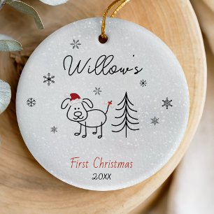 Cute dog first Christmas tree snowflakes Ceramic Tree Decoration