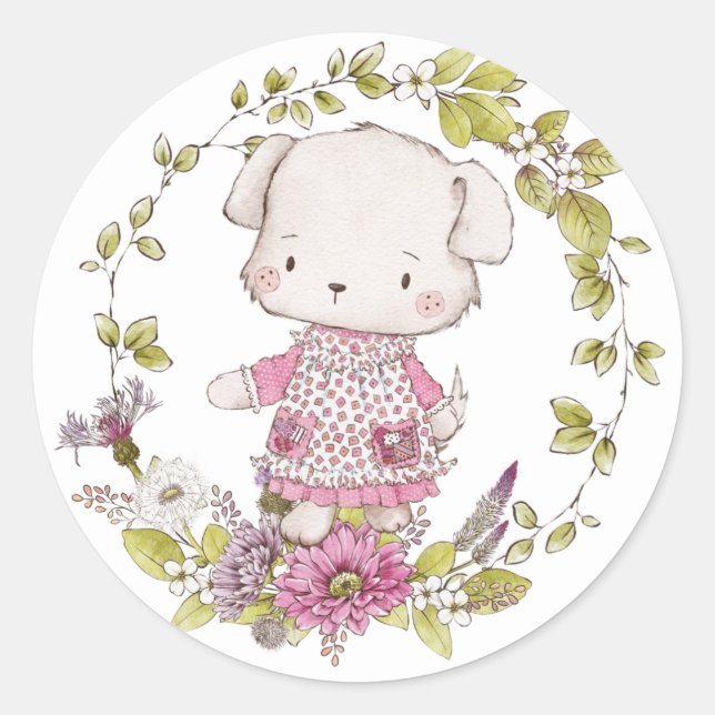 Cute Dog Flowers Sticker (Front)
