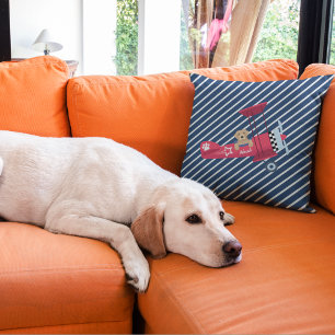 Cute Dog Flying Aeroplane, Custom Name Nursey Cushion