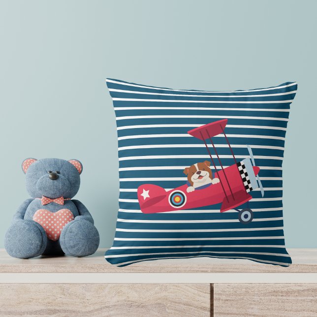 Cute dog flying red Aeroplane,Baby Boy Nursery Cushion (Creator Uploaded)