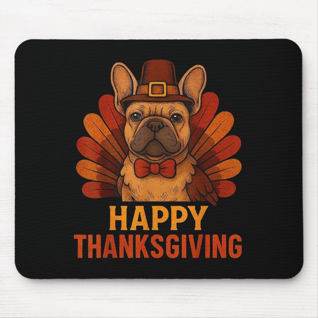 Cute Dog Frenchie Happy Thanksgiving Kids Teen Gir Mouse Mat (Front)
