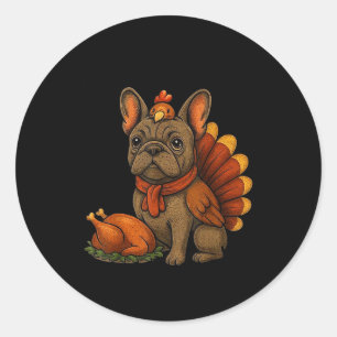 Cute Dog Frenchie Thanksgiving Kids Teen Girl Boy Classic Round Sticker