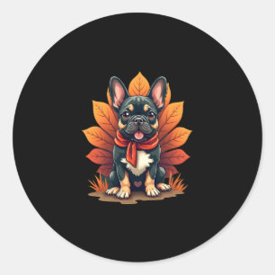 Cute Dog Frenchie Thanksgiving Kids Teen Girl Boy  Classic Round Sticker