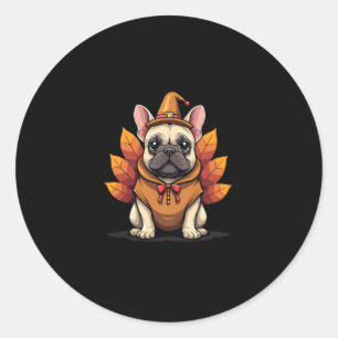 Cute Dog Frenchie Thanksgiving Kids Teen Girl Boy  Classic Round Sticker