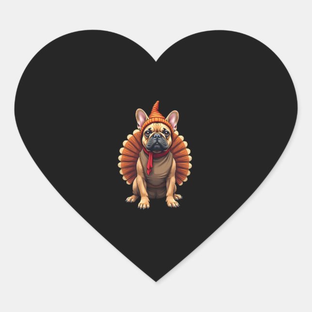 Cute Dog Frenchie Thanksgiving Kids Teen Girl Boy  Heart Sticker (Front)